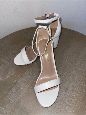 Women’s White Ankle-Strap Block Heel Sandals